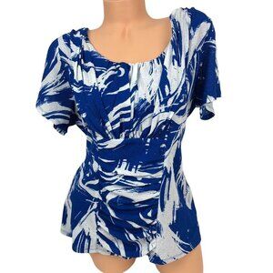 Alfani Abstract Printed Short Sleeve Ruched Front Blouse Top Babydoll Size 2X